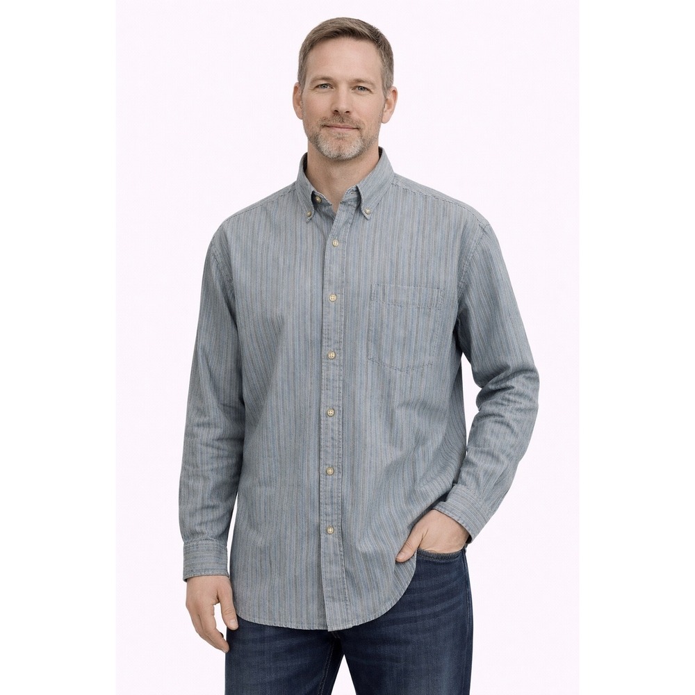 Scandia Woods Button Down Shirt Mens XL Blue Striped‎ Long Sleeve Coastal Cabin